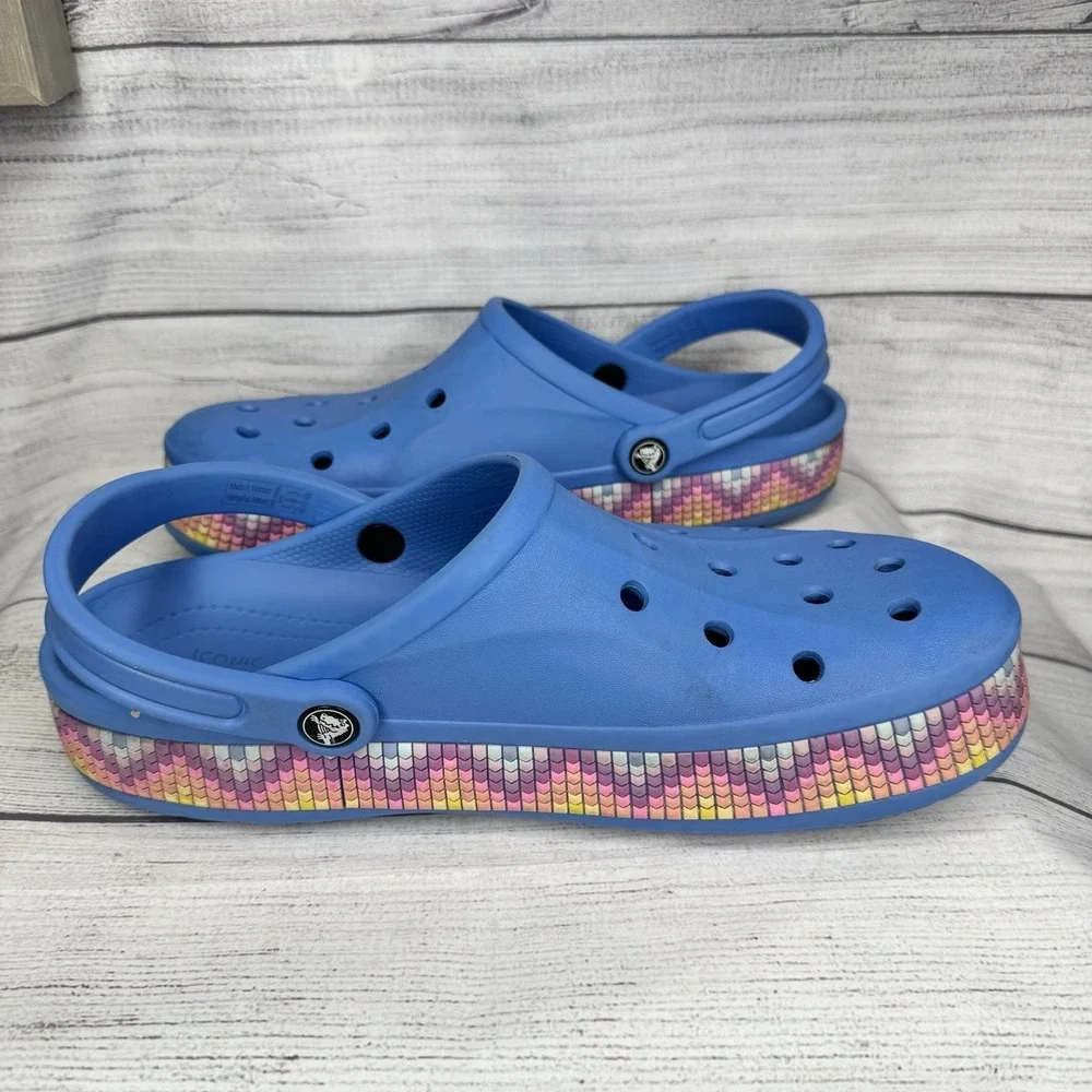 Crocs Bayaband Chevron Band Clogs‎ Slip On Shoes POWDER BLUE MULTI  US M 11 W 13